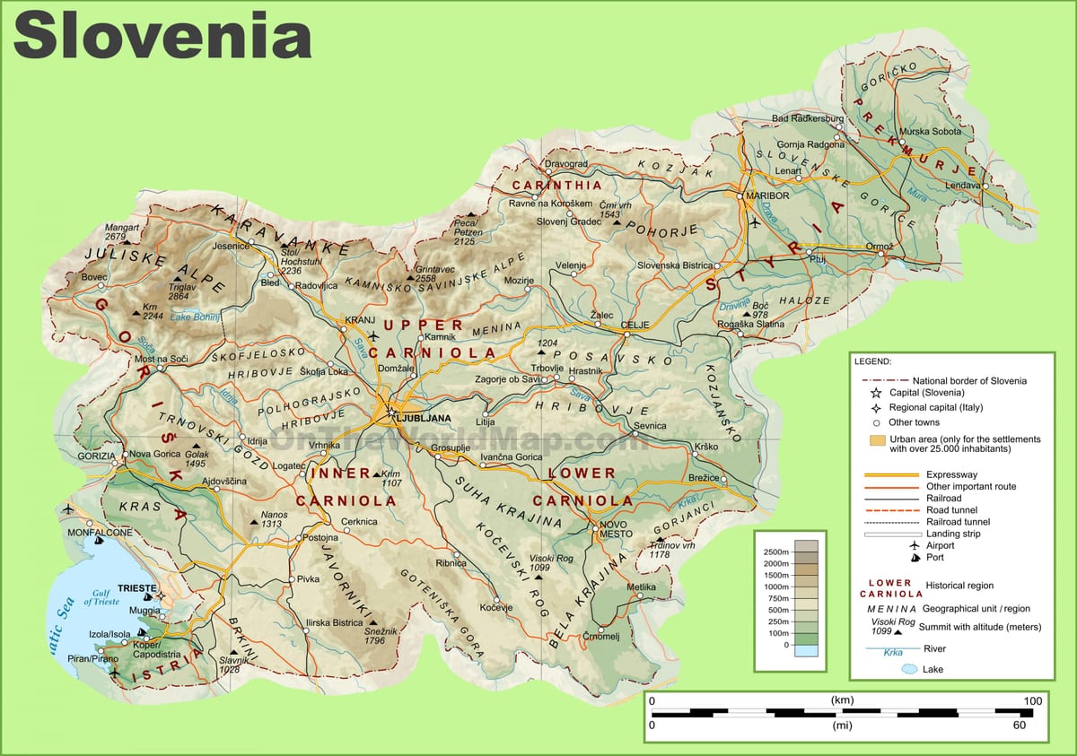 Térkép Szlovénia fizikai