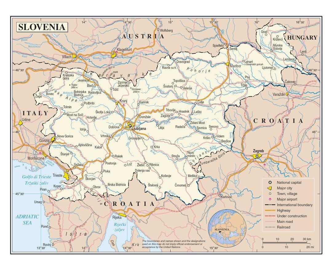 Térkép Szlovénia repülőterek